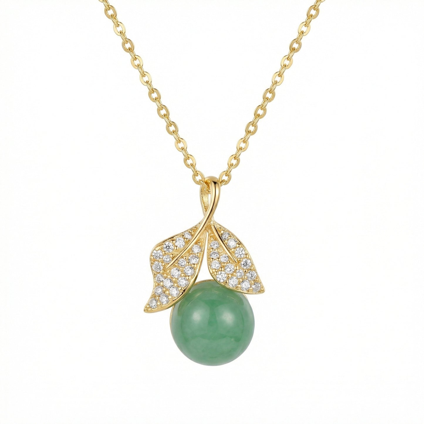 925 Sterling Silver Elegant Nature-Inspired Necklace with Green Gemstone and Sparkling Crystal Leaf Accents