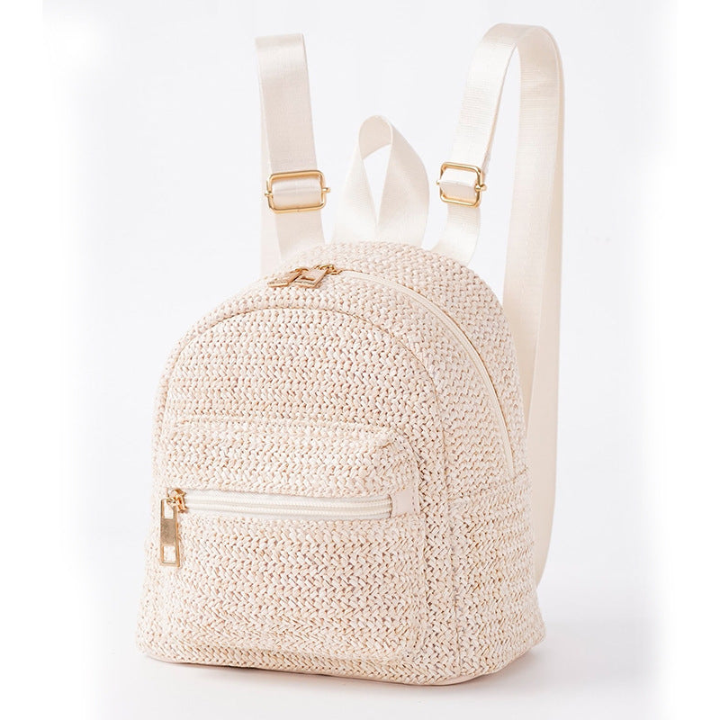 Ethnic Minorities Double Layer Zipper Casual Cool Straw Backpack