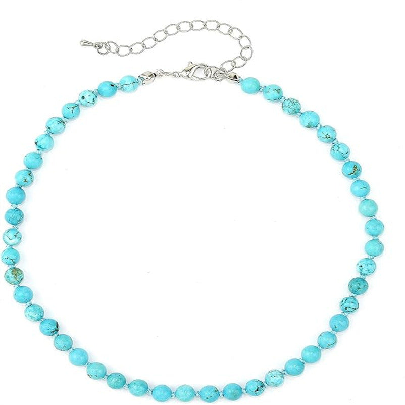 6mm Natural Stone Handmade Beaded Ball Bead Chain Turquoise Multicolor Necklace