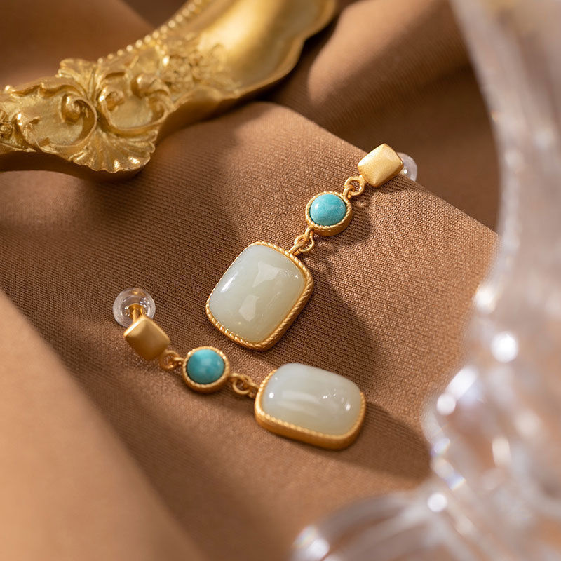 Square Hetian Jade Earrings Women