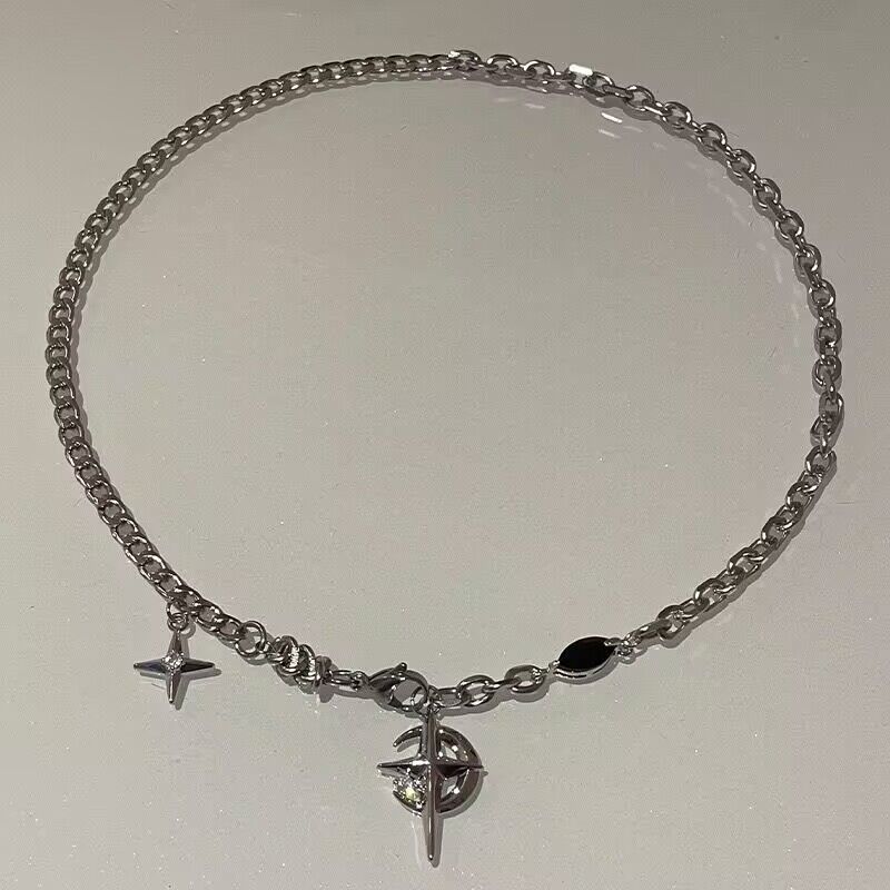 Titanium Steel Gem Eight-pointed Stars Clavicle Chain Necklace