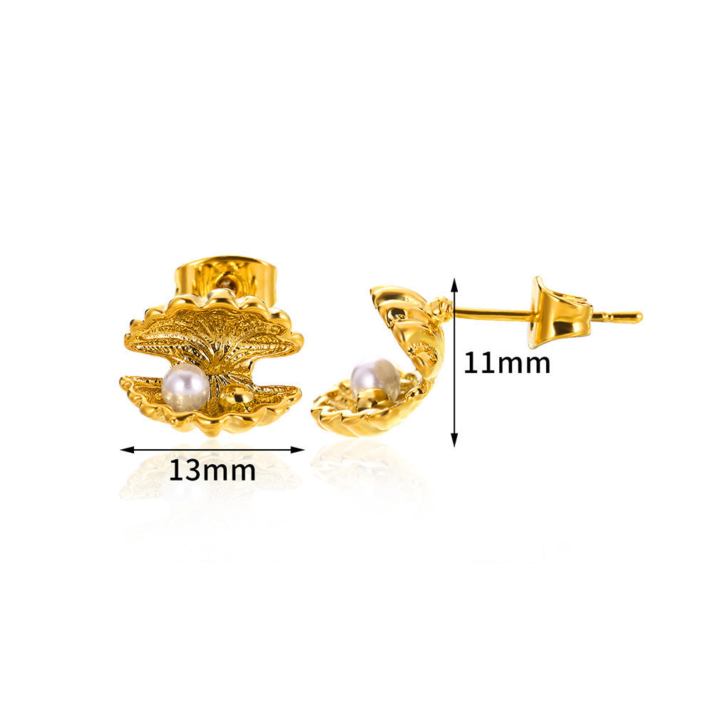 18K Gold Stainless Steel Studs Ocean Series Piercing Earrings