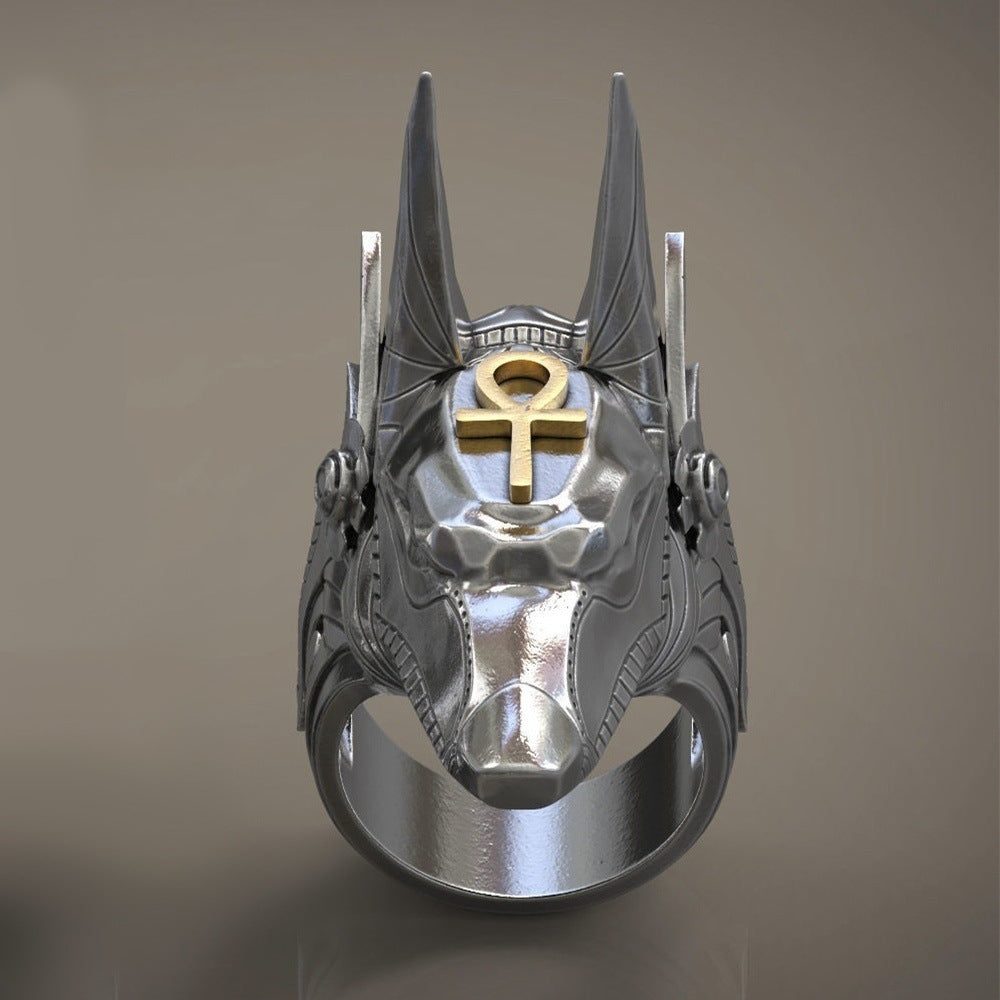 Fashion Men's Retro Anubis Wolf Head Ring