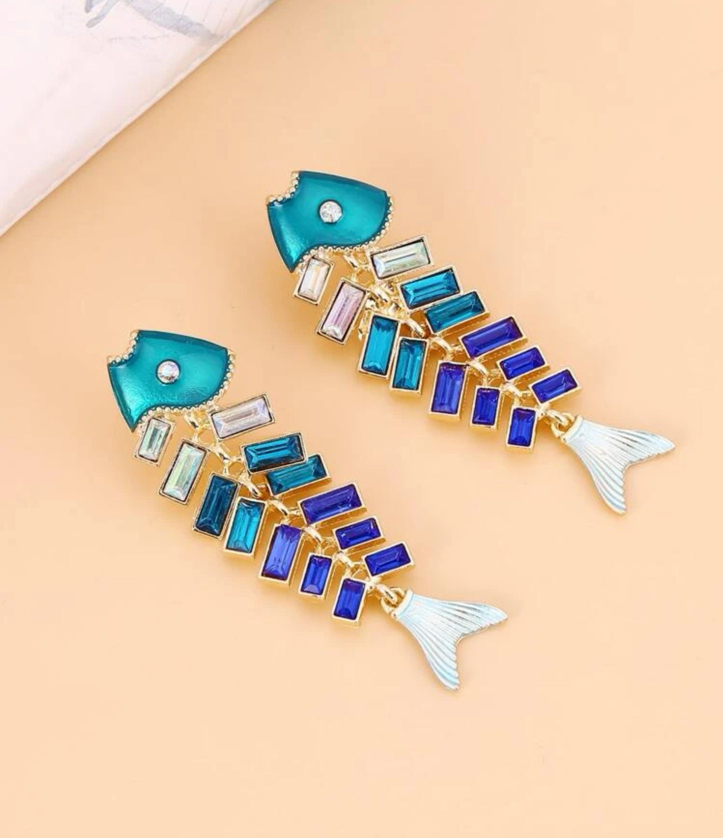 Rhinestone Fish Bone Drop Earrings