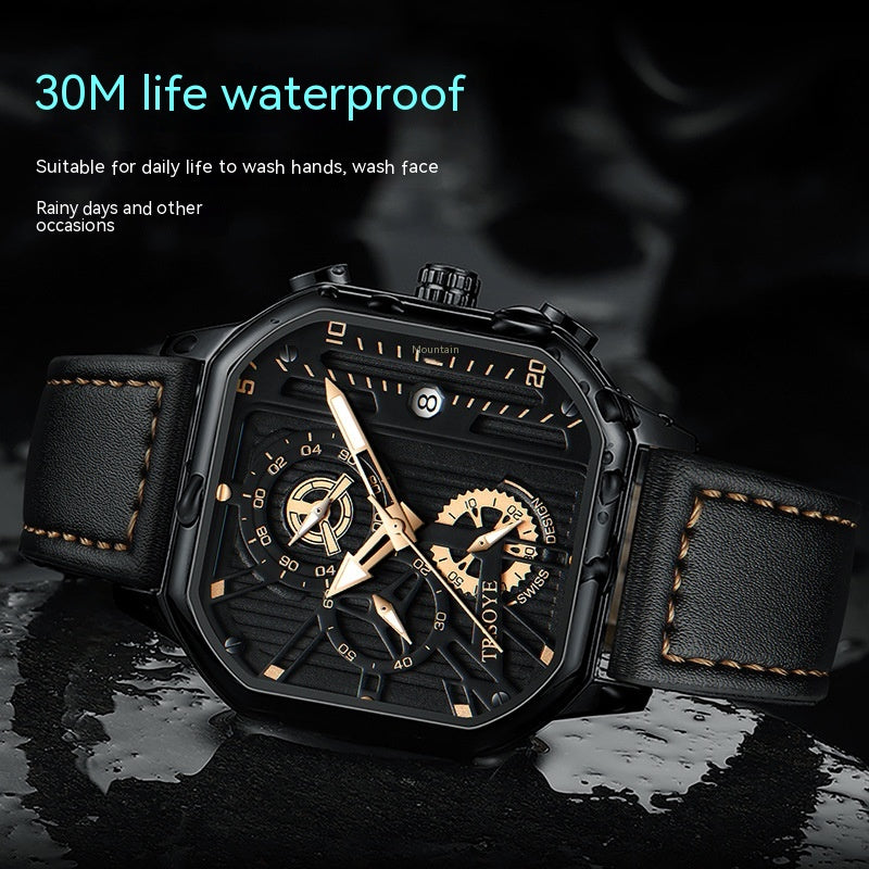 Men's Hollowed-out Waterproof Luminous Square Watch