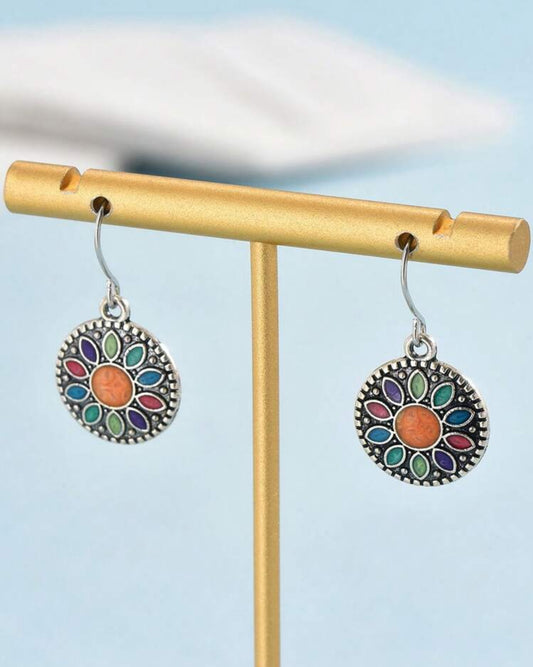 Antique Metal Round Shape Drop Earrings