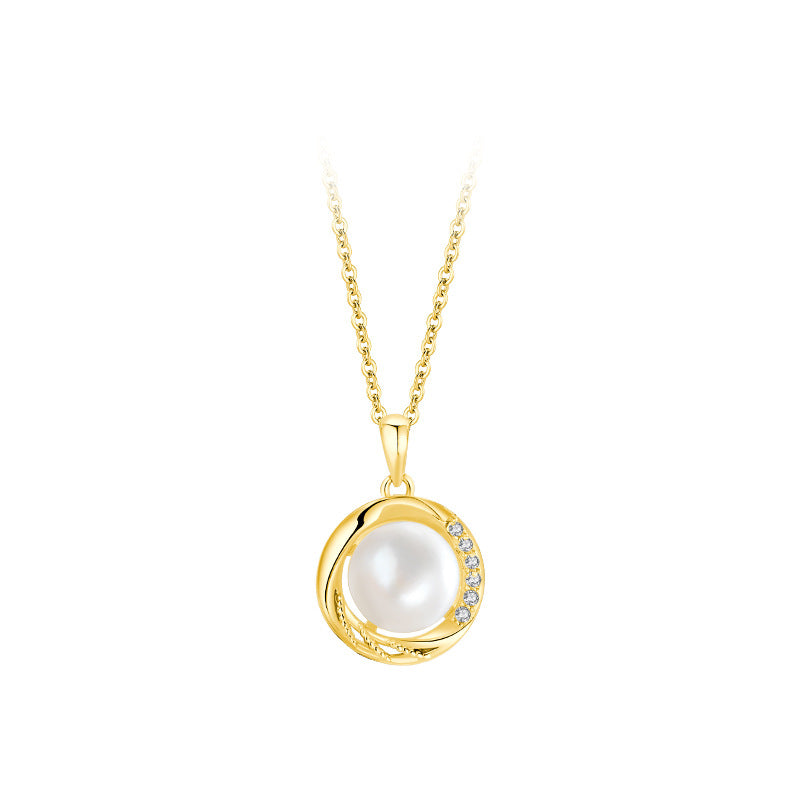 S925 Sterling Silver Round Pearl Pendant Necklace