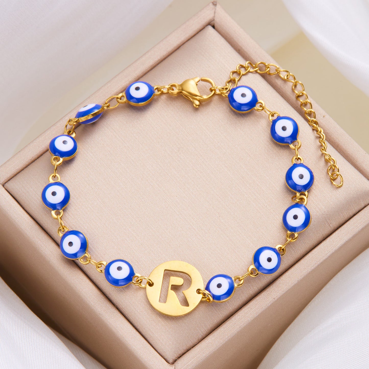 Stainless Steel Blue Eyes Hollowed-out 26 Letter Bracelet