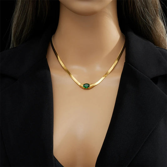 Emerald Titanium Steel Blade Necklace