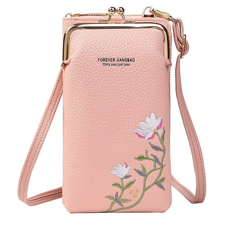 Litchi Embroidery Crossbody Shoulder Bag