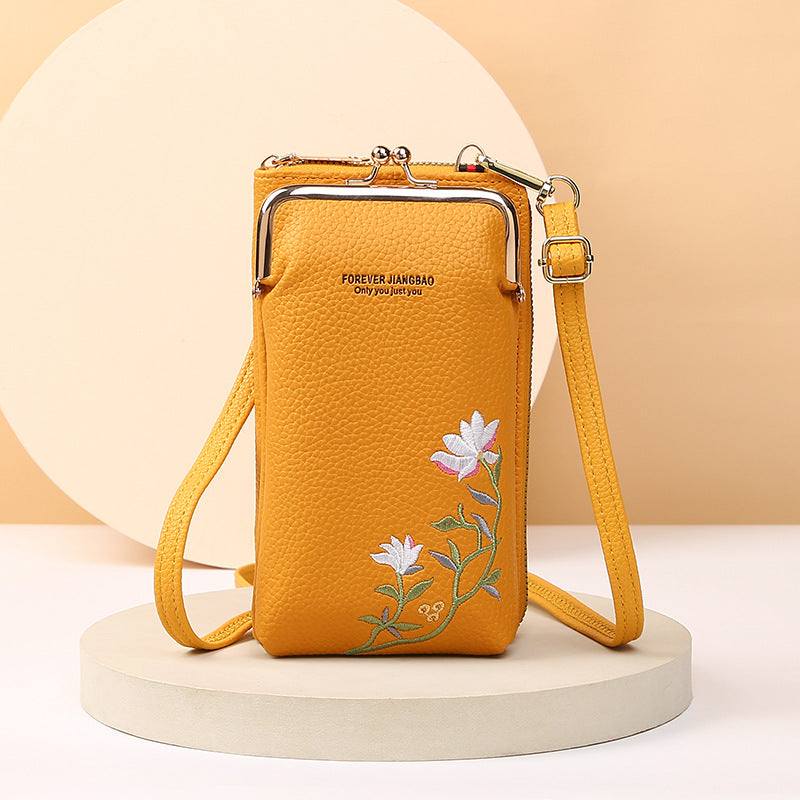 Litchi Embroidery Crossbody Shoulder Bag