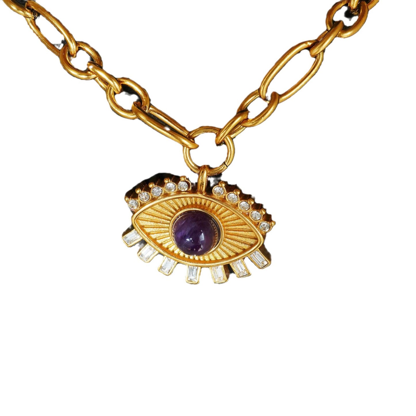 18K Gold Plated Titanium Steel Lucky Eye Zircon Pendant Necklace