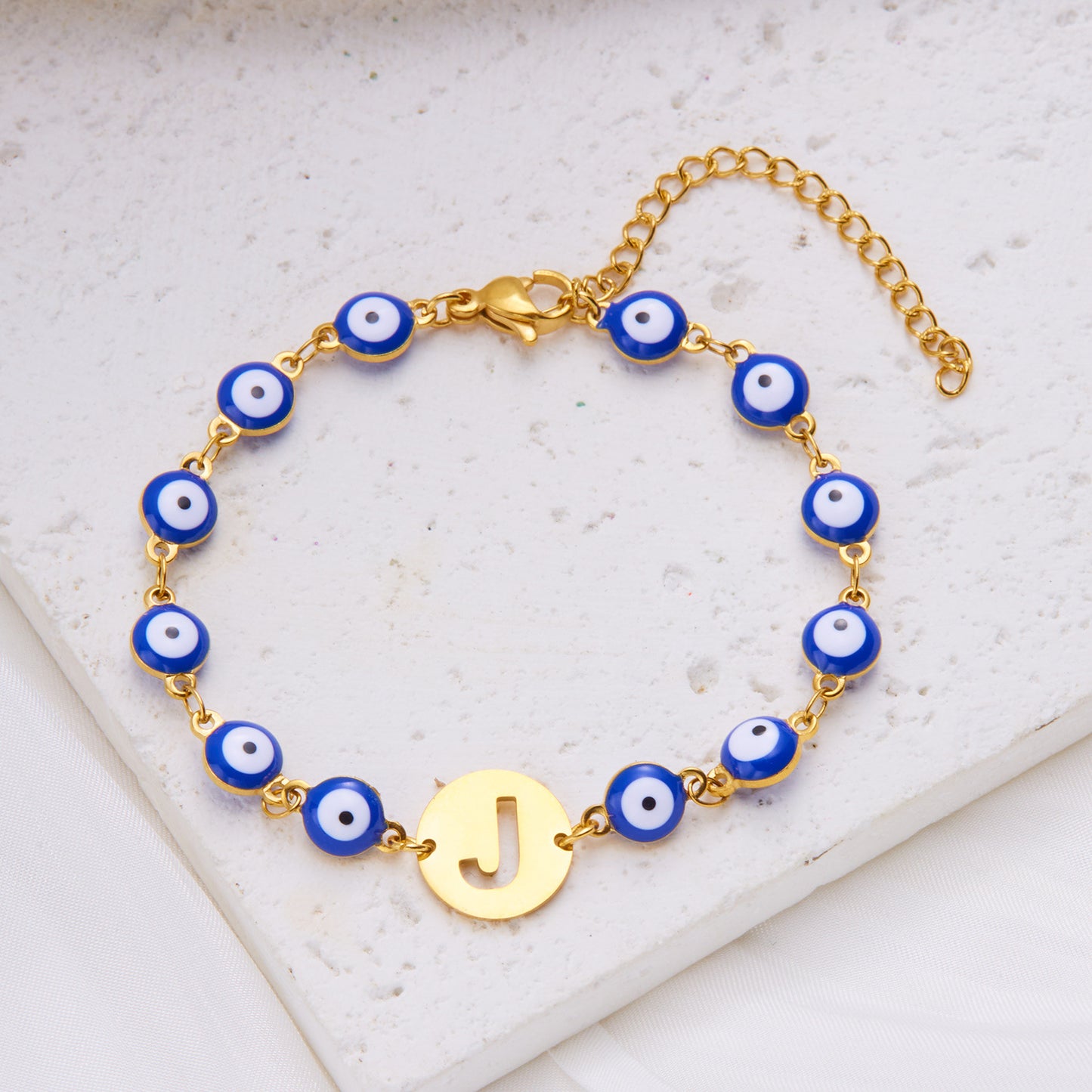 Stainless Steel Blue Eyes Hollowed-out 26 Letter Bracelet