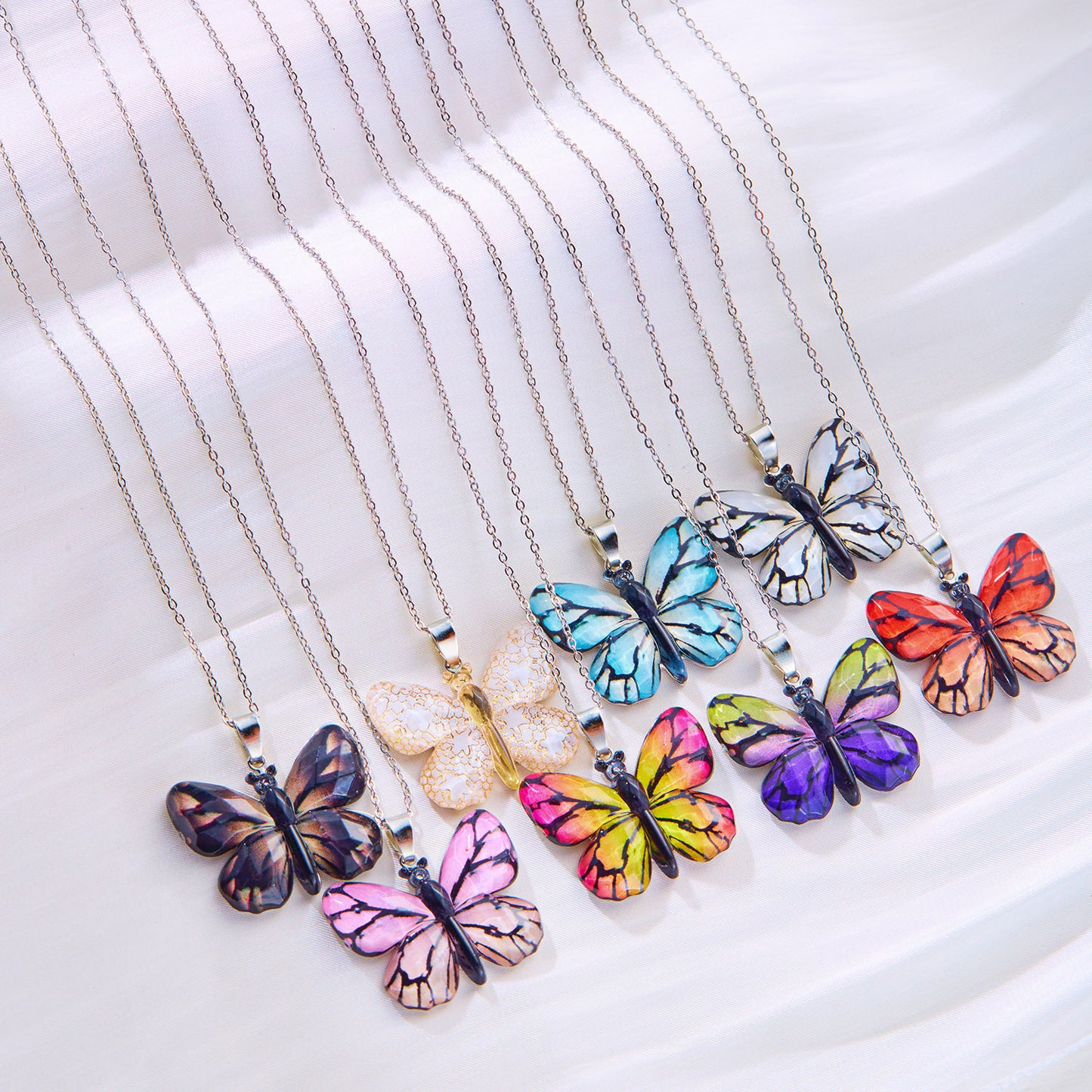 Stainless Steel Retro Multi-color Butterfly Necklace