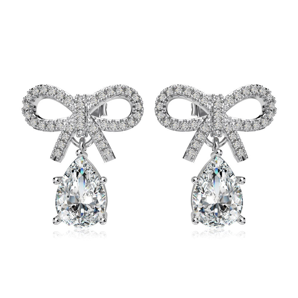 Silver S925 Pear-shaped Water Drop Bow Earrings