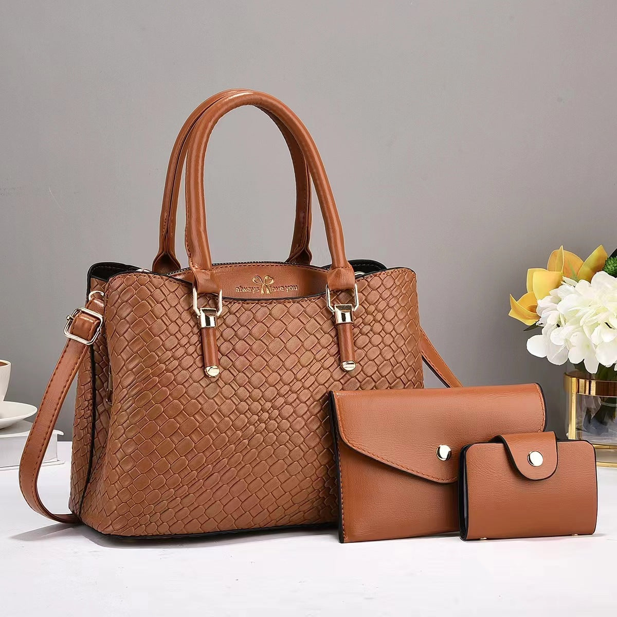 Woven Texture Three-piece Large Capacity One Shoulder Combination Bags