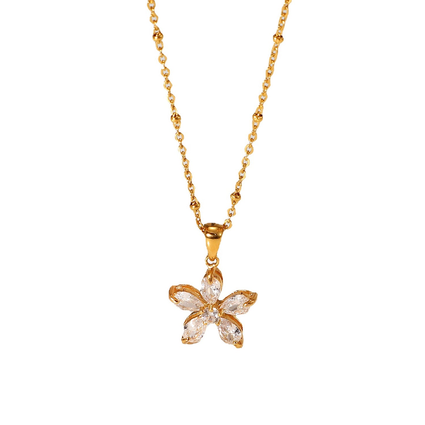 White Zircon Flower Pendant Necklace