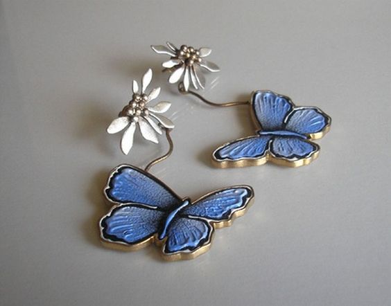 Epoxy Butterfly And Flower Popular Retro Imitation Thai Silver Earrings