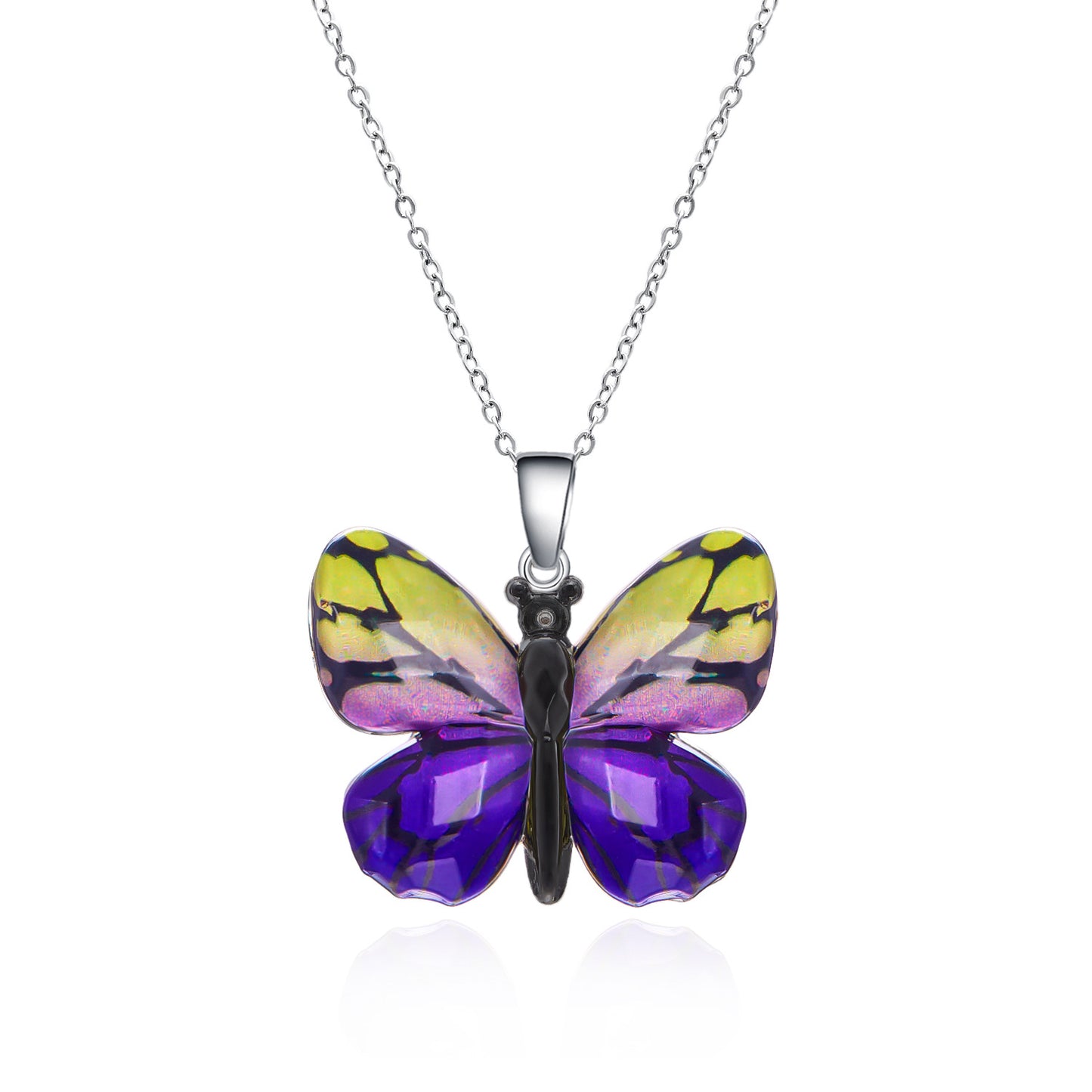 Stainless Steel Retro Multi-color Butterfly Necklace