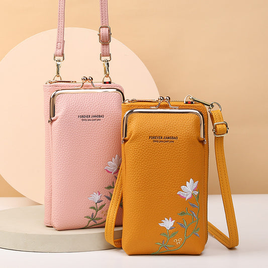 Litchi Embroidery Crossbody Shoulder Bag