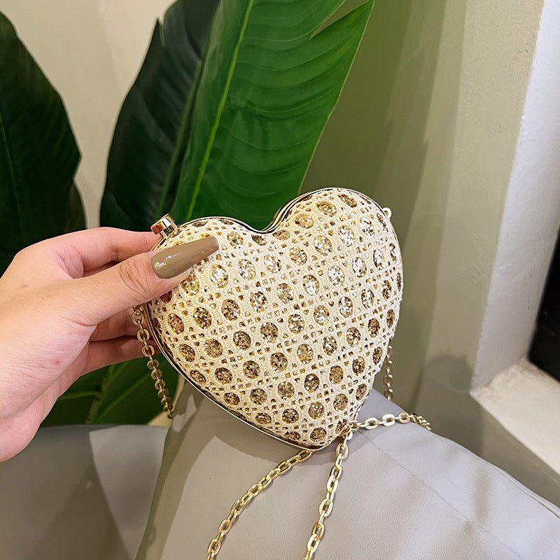 Women's Mini Love Shape Clipped Button Sequins Bag