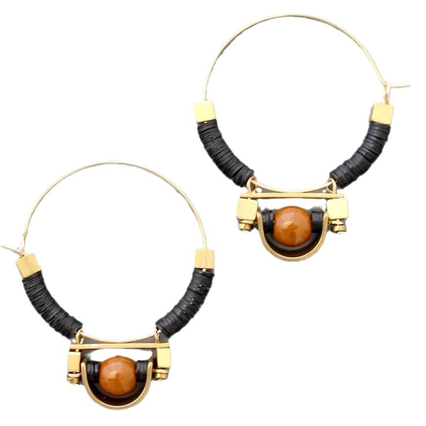 Geometric Inlaid Hollow Pendant Earrings