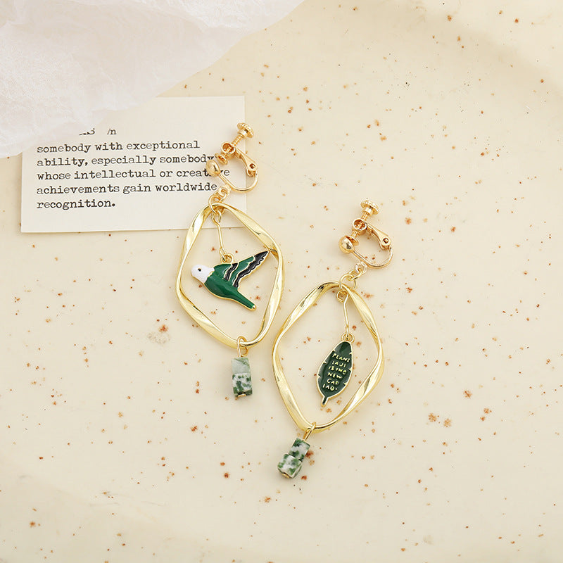 Retro Mori Style Green Bird Earrings