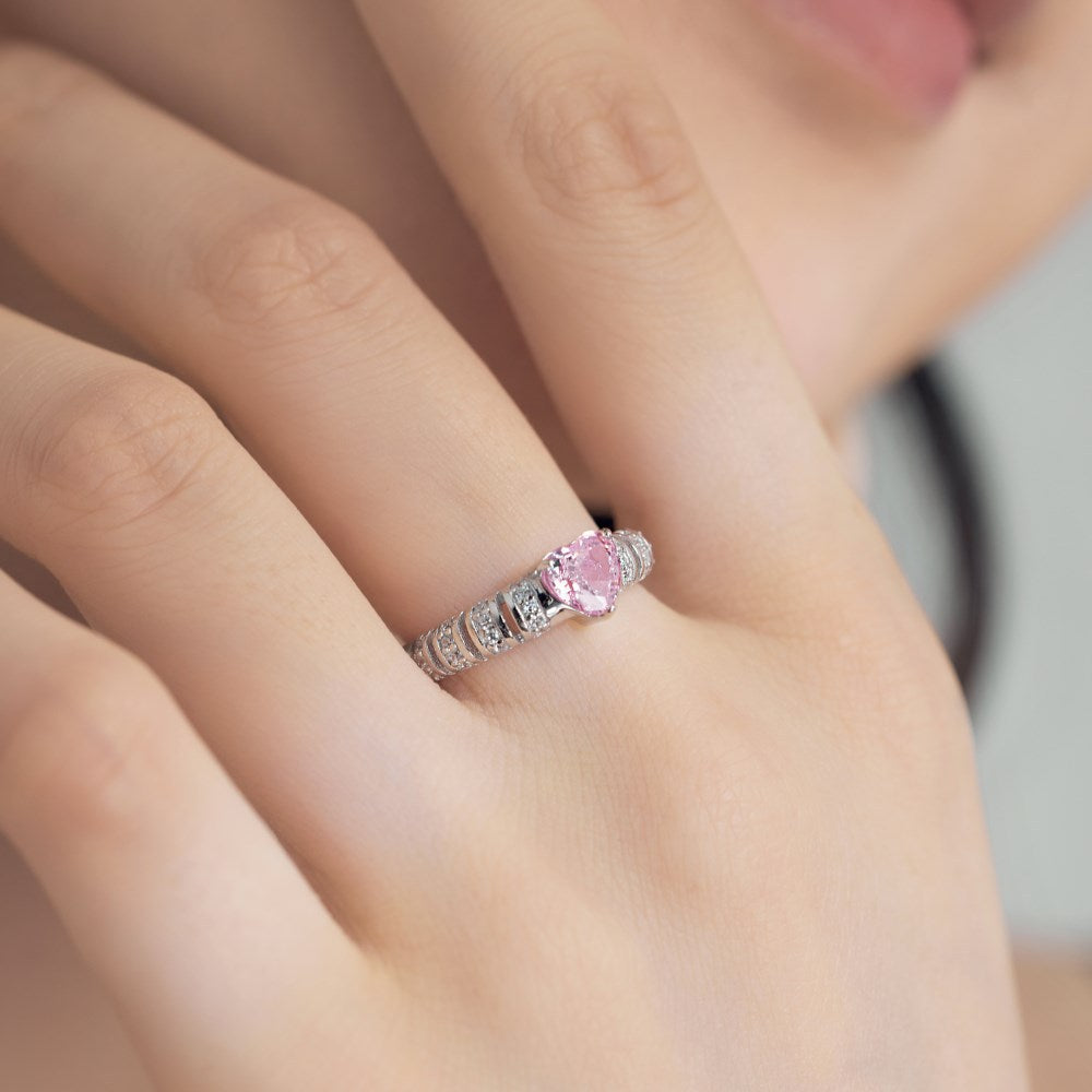 Silver S925 Heart-shaped 8A Ice Flower Cut White And Round Zirconium Inlaid Hollow Design Ring