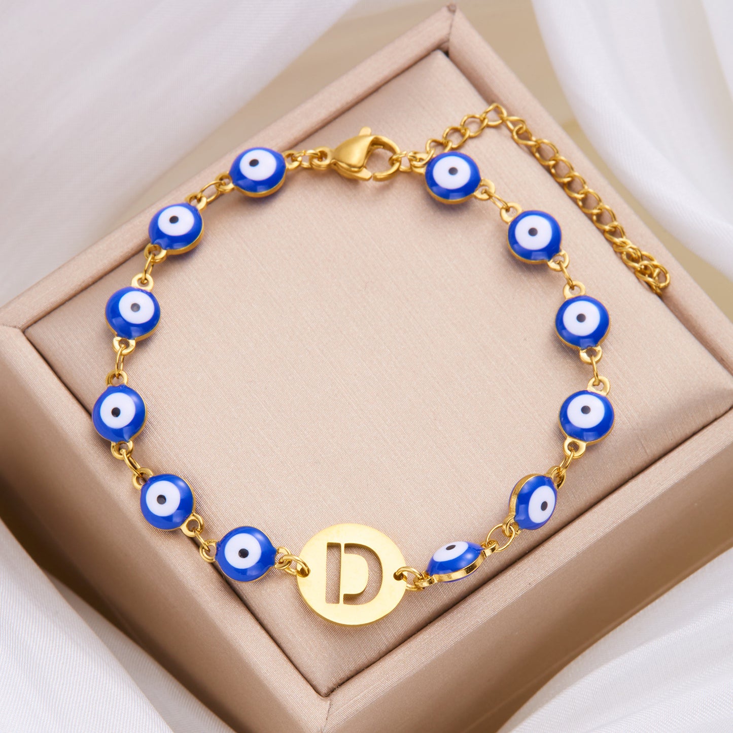 Stainless Steel Blue Eyes Hollowed-out 26 Letter Bracelet