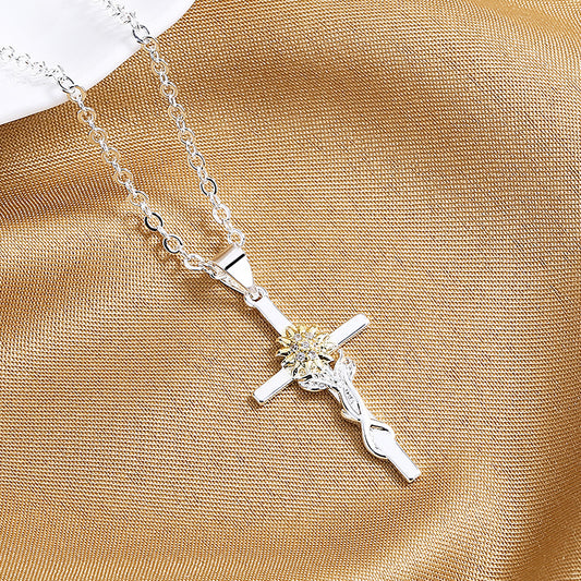 Cross Sunflower Pendant Necklace