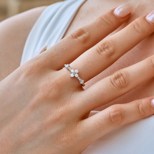 Silver S925 Zirconium Inlaid Clover Ring