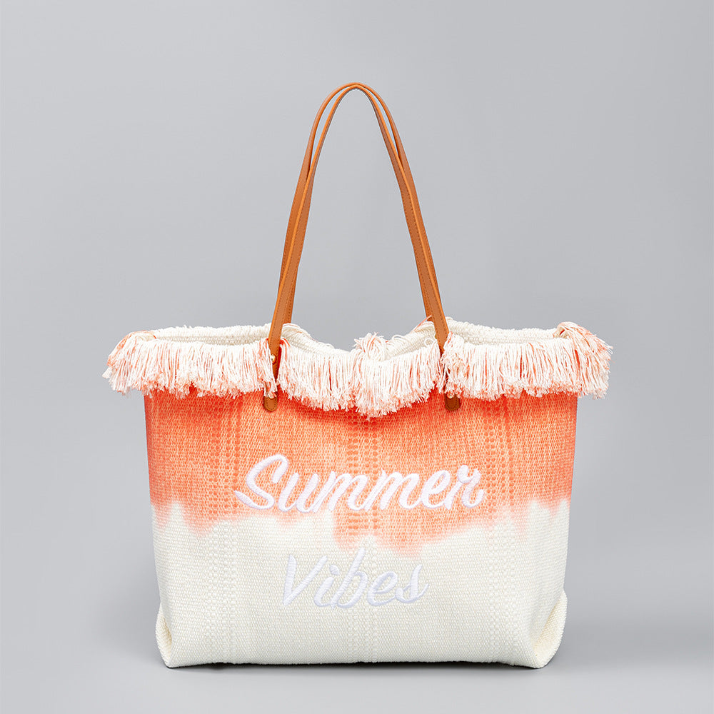 Embroidered Tote Tassel Canvas Bag