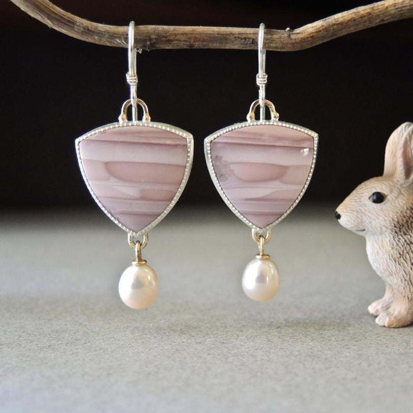 Pink Opal And Pearl Earrings