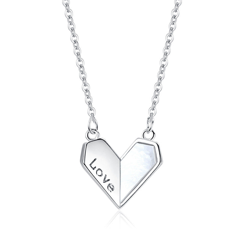 Sterling Silver S925 Heart-shaped White Shell Necklace