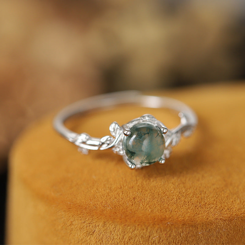 S925 Silver Green Moss Ring