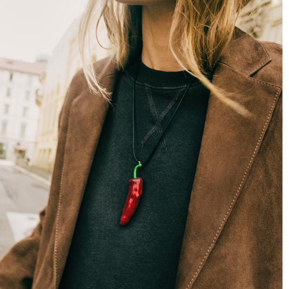 Enamel Vegetable Twin Red Chilli Pendant Necklace