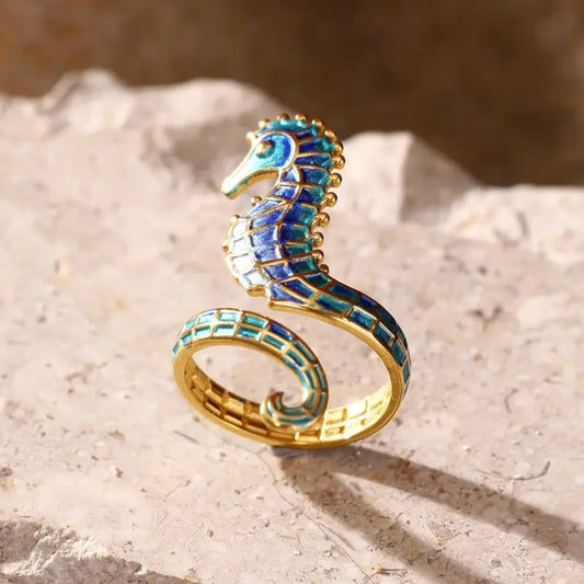 Elegant Gold Plated Stainless Steel Seahorse Ring