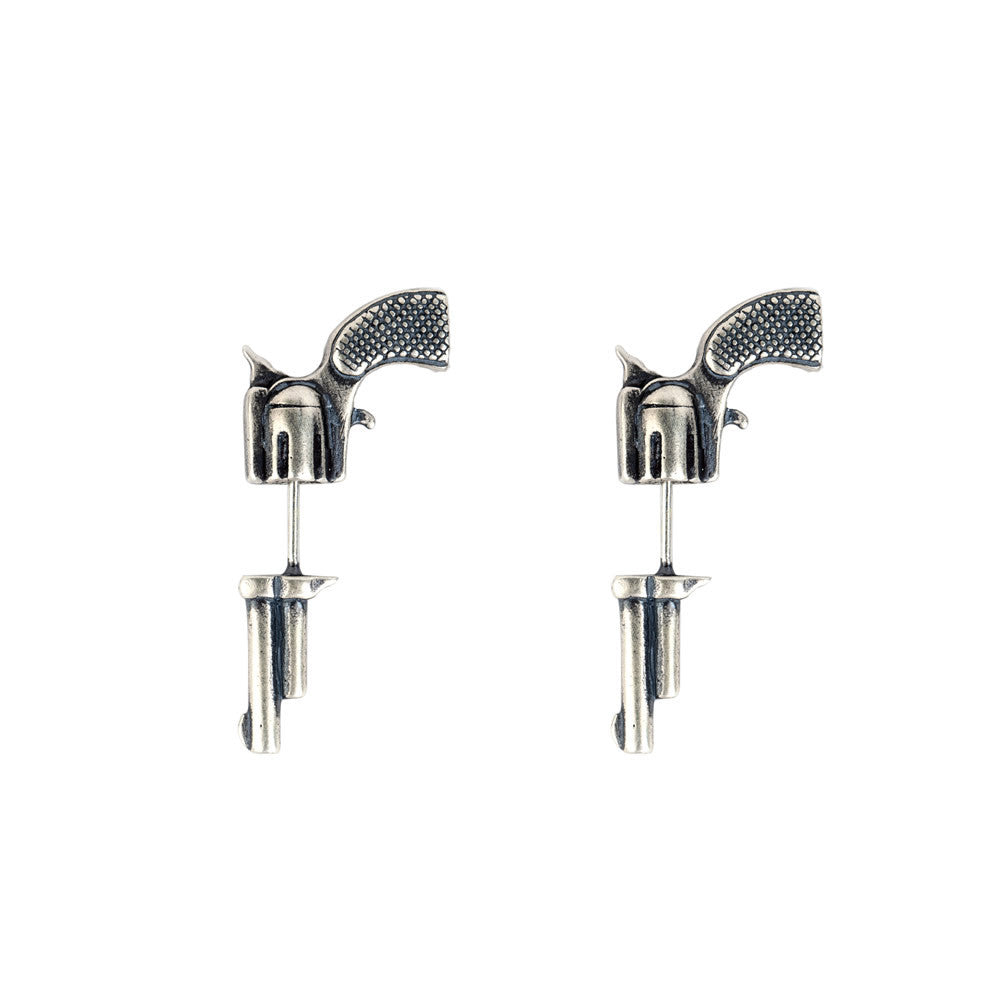 925 Sterling Silver Three-dimensional Miniature Pistol Earrings