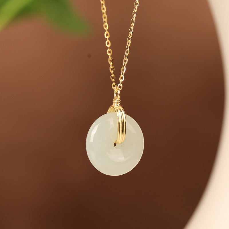 Round Jade Pendant Clavicle Chain S925 Silver Necklace