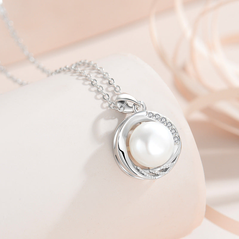 S925 Sterling Silver Round Pearl Pendant Necklace