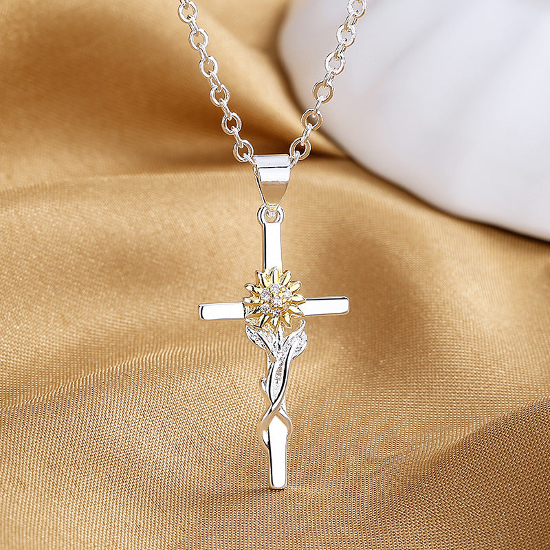 Cross Sunflower Pendant Necklace