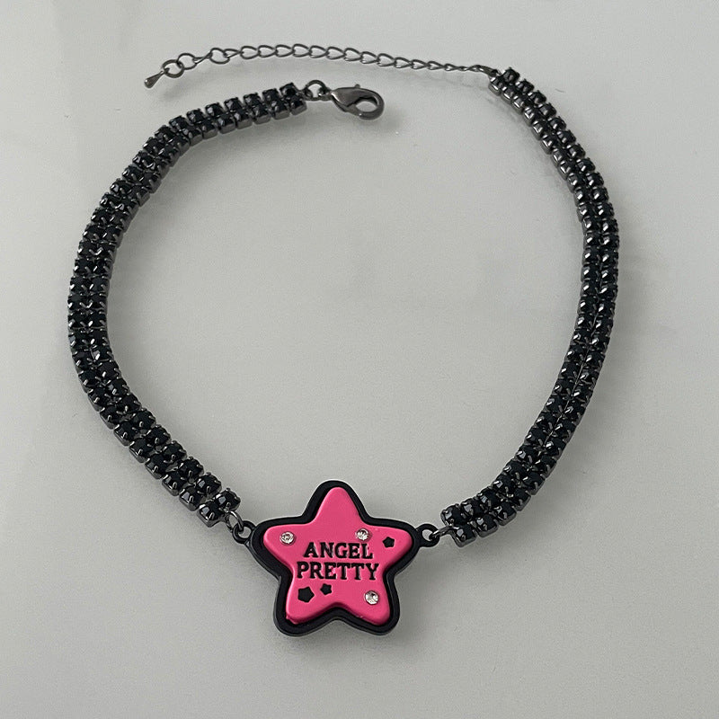 Black Full Diamond Stitching Rose Red Necklace