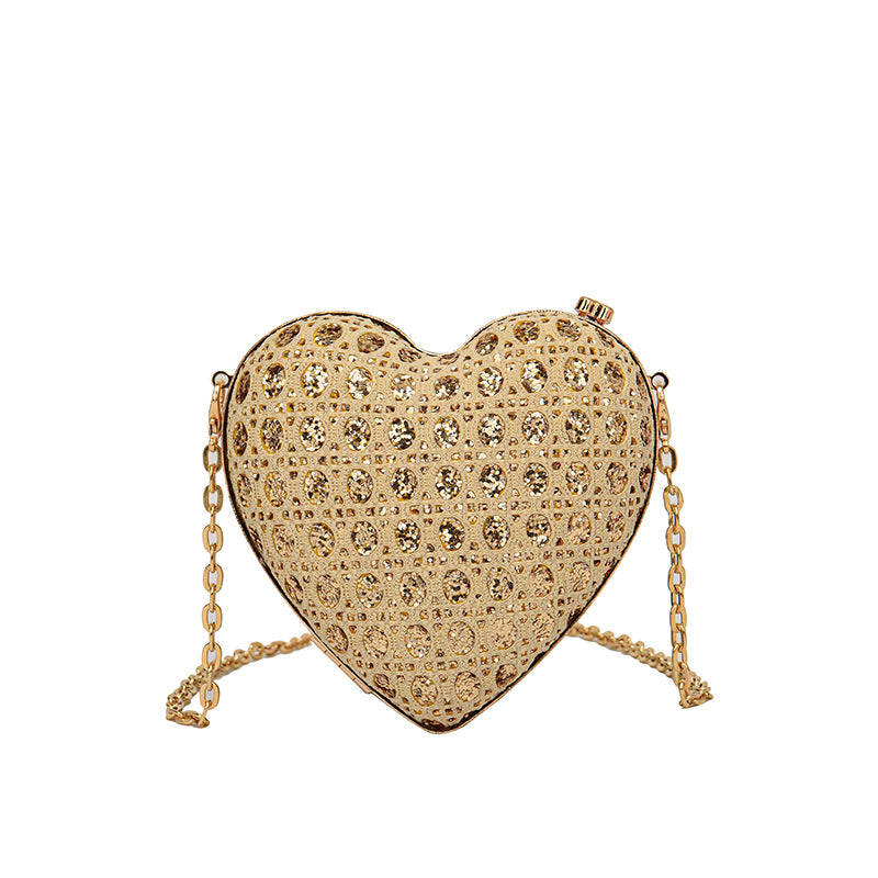 Women's Mini Love Shape Clipped Button Sequins Bag