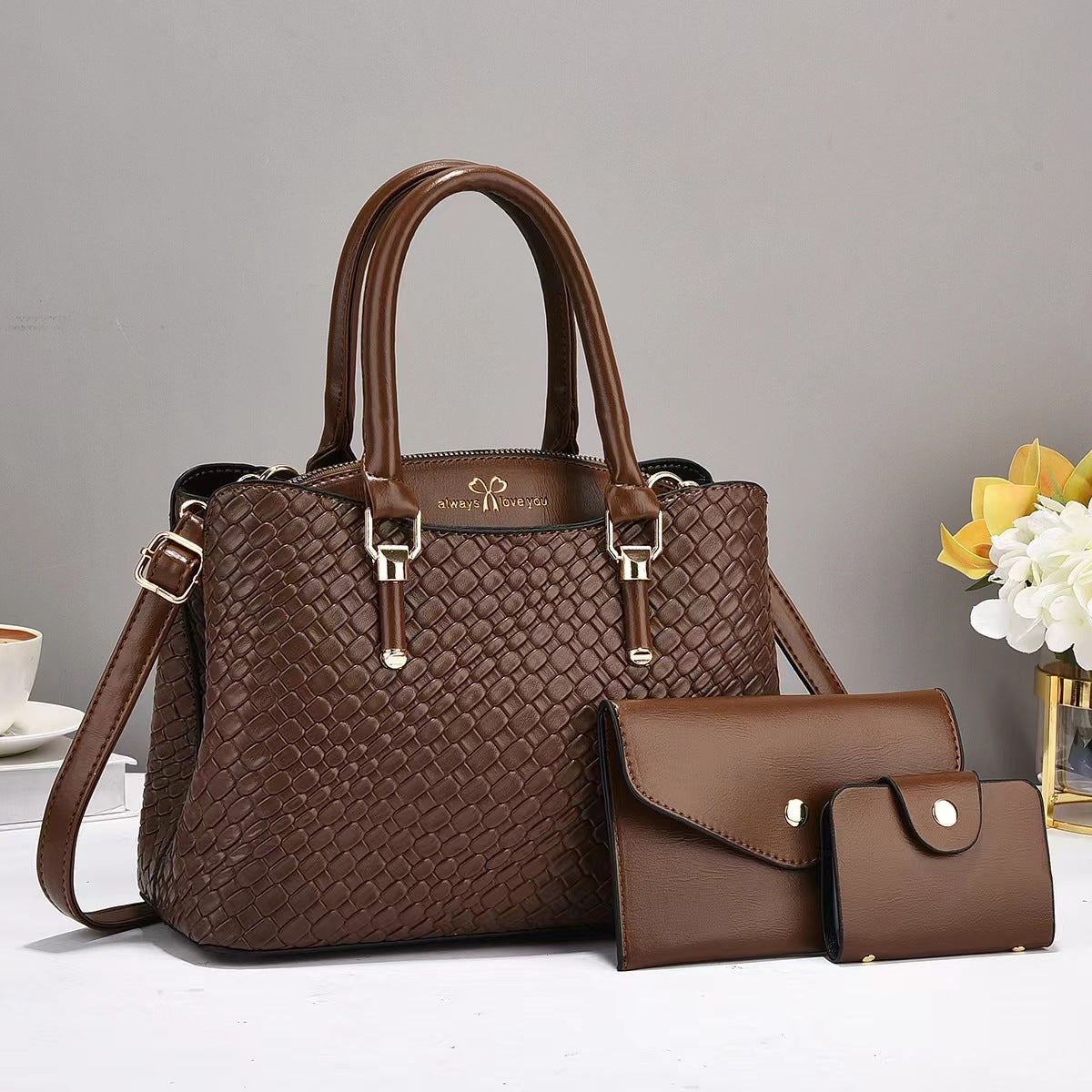 Woven Texture Three-piece Large Capacity One Shoulder Combination Bags