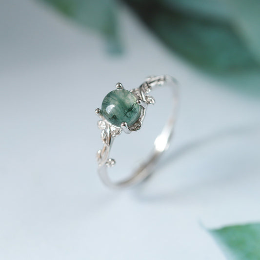 S925 Silver Green Moss Ring