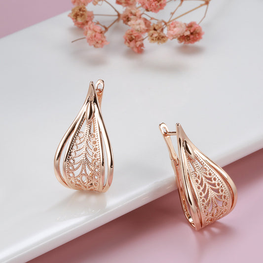 Rose Gold Geometric Hollow Pattern Earrings