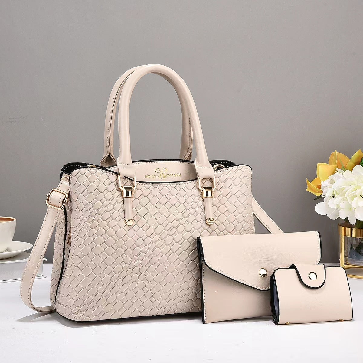 Woven Texture Three-piece Large Capacity One Shoulder Combination Bags