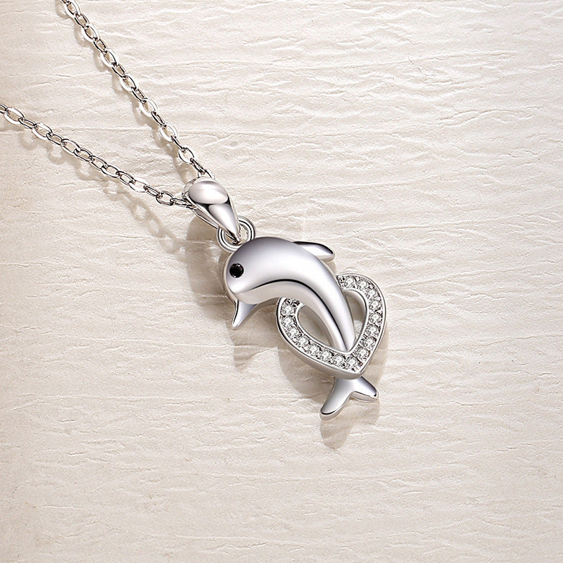 Dolphin Pendant Clavicle Chain Necklace S925