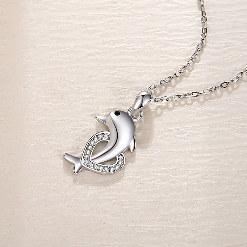 Dolphin Pendant Clavicle Chain Necklace S925