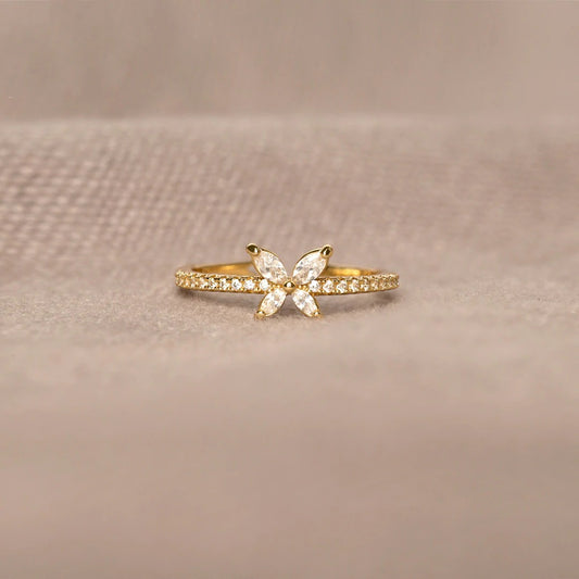 S925 Sterling Silver Butterfly Diamond-studded Ring